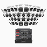 H1200 - 4K 12MP 64 Channel PoE Security System with 20 Bullet & 20 Turret Cameras, Color & IR Night Vision, Human & Vehicle Detection, H.265+, Built-in Microphone, Max. 512 GB Local Storage, IP67